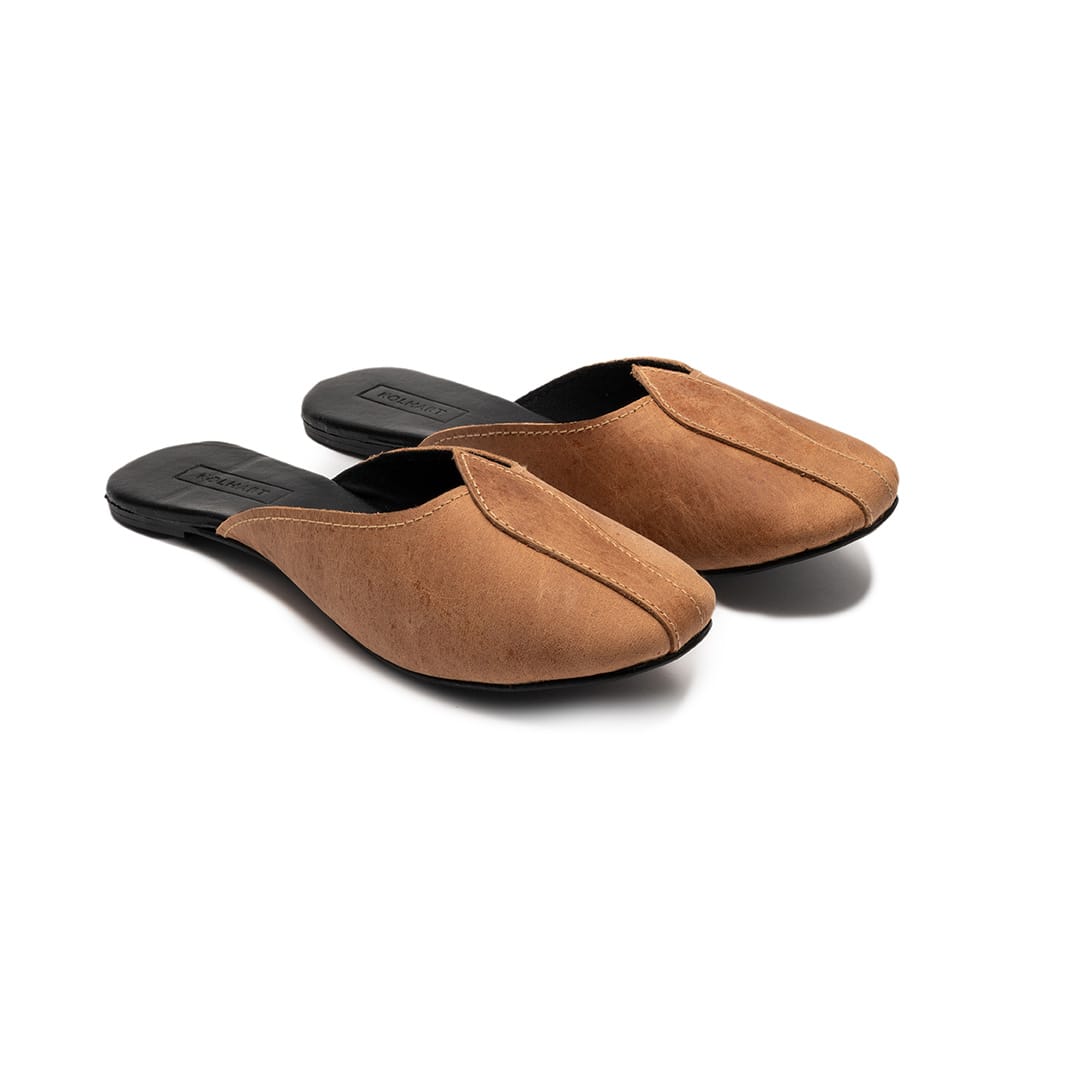 Afreen Tan Leather Mule – leather and rubber sole