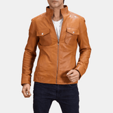 Tinet Tan Leather Biker Jacket