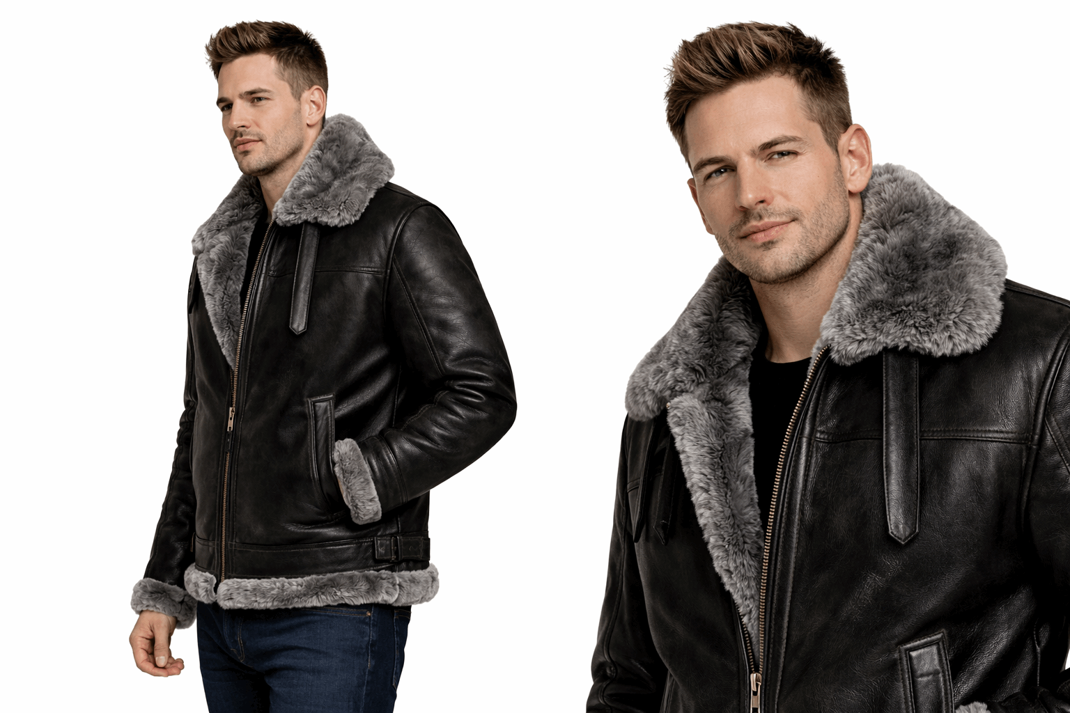 B3 Bomber Sheepskin Men’s Black Jacket | Leather Factor