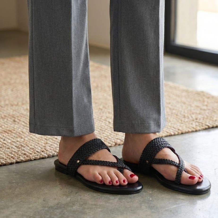 Copper Black Braided Leather Sandal – available in UK sizes 6–13