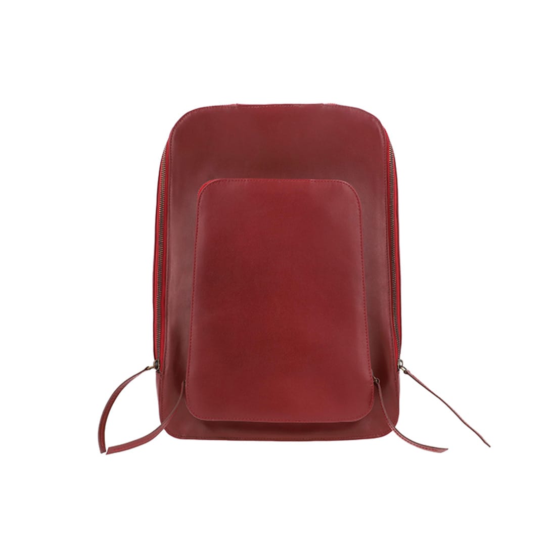 Dara Leather Double Zip Backpack – finished lining, main compartment, secondary pocket