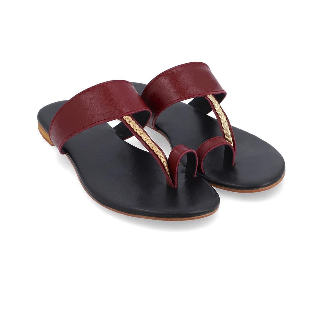 Dara Maroon Kolhapuri Sandal – maroon leather Kolhapuri with leather sole