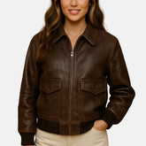 Isla Brown Leather Bomber Jacket | Leather Factor