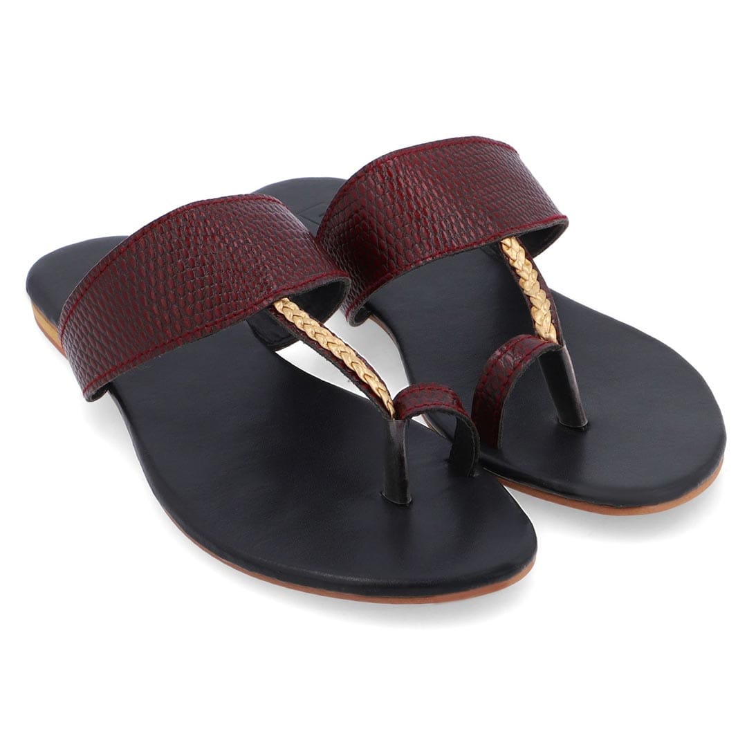 Karis Maroon Kolhapuri Sandal – maroon leather Kolhapuri with leather sole