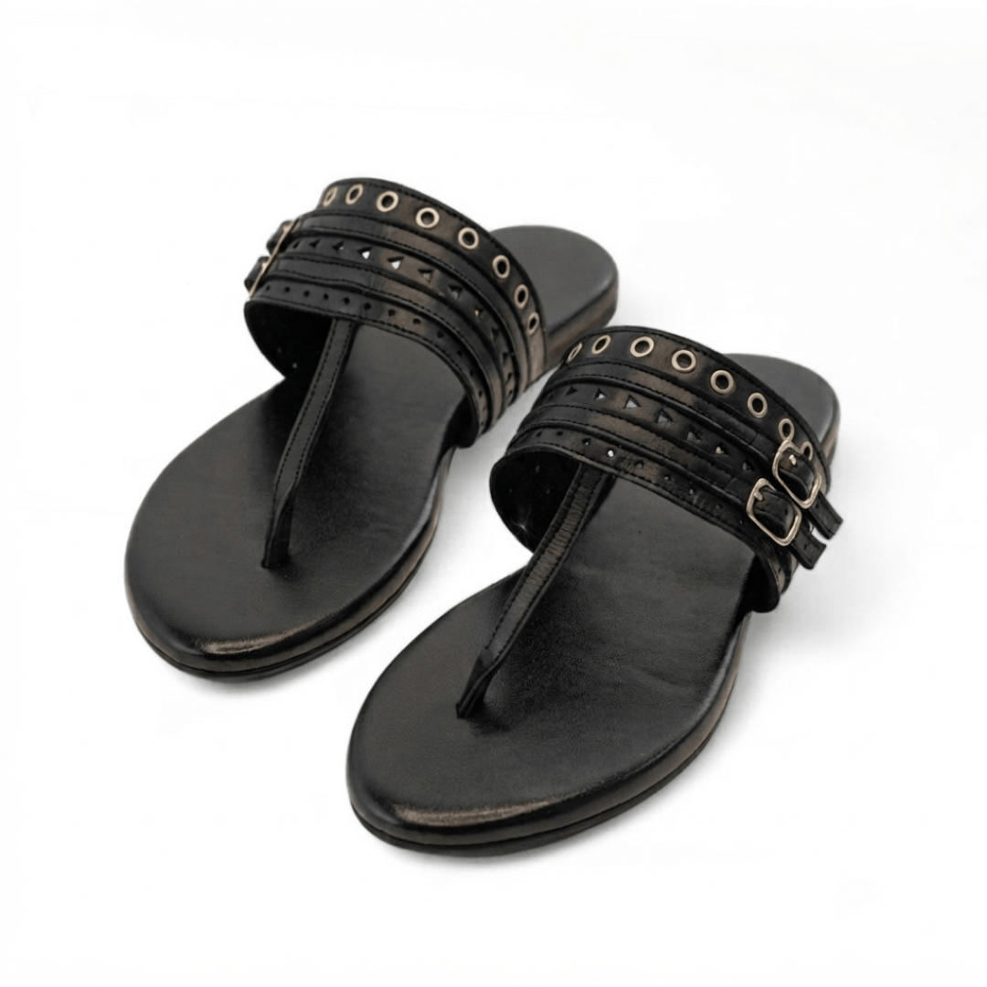 Faris Black Leather Sandal – leather and rubber sole
