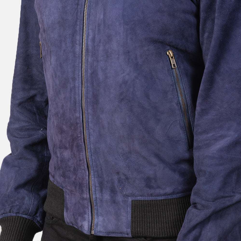 Vegel Blue Suede Bomber Jacket