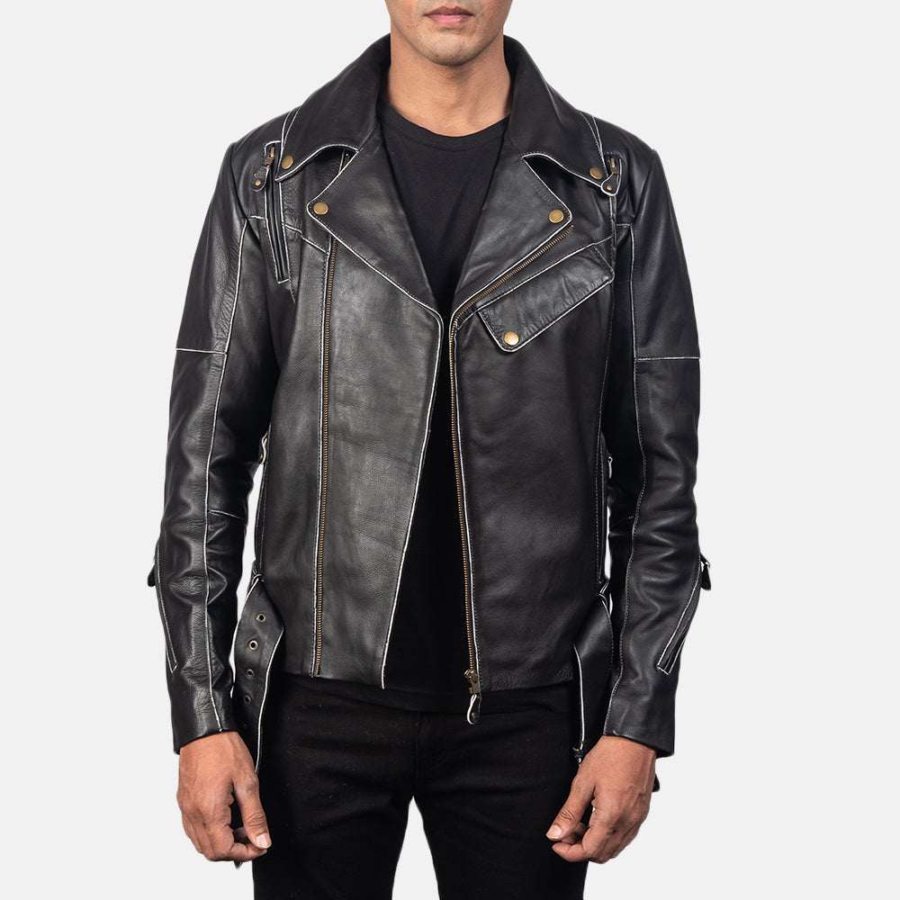 Yabion Black Leather Biker Jacket