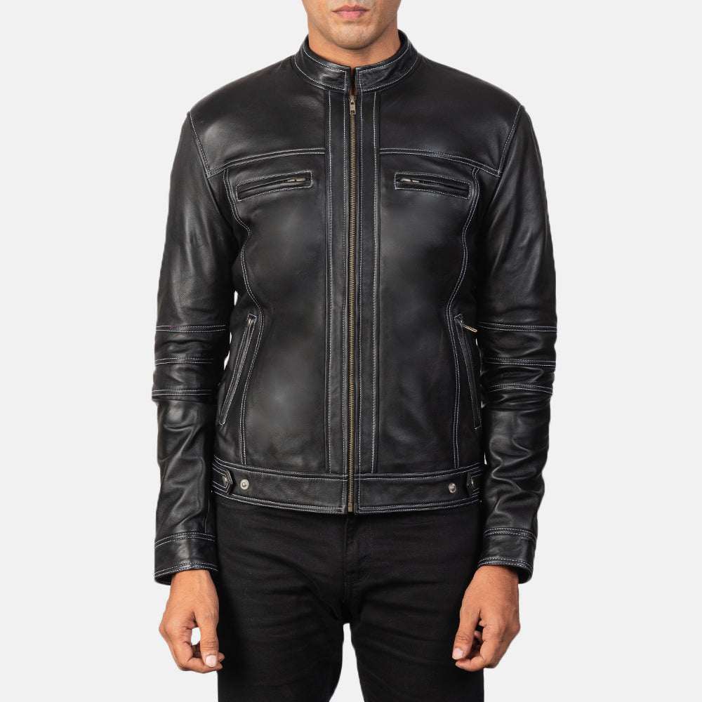 Virer Black Leather Biker Jacket