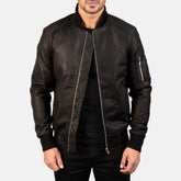 Sabis Black Leather Bomber Jacket