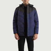 Yator Black Blue Leather Hooded Jacket