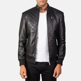 Kovean Black Leather Bomber Jacket