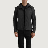 Makas Black Leather Hooded Jacket