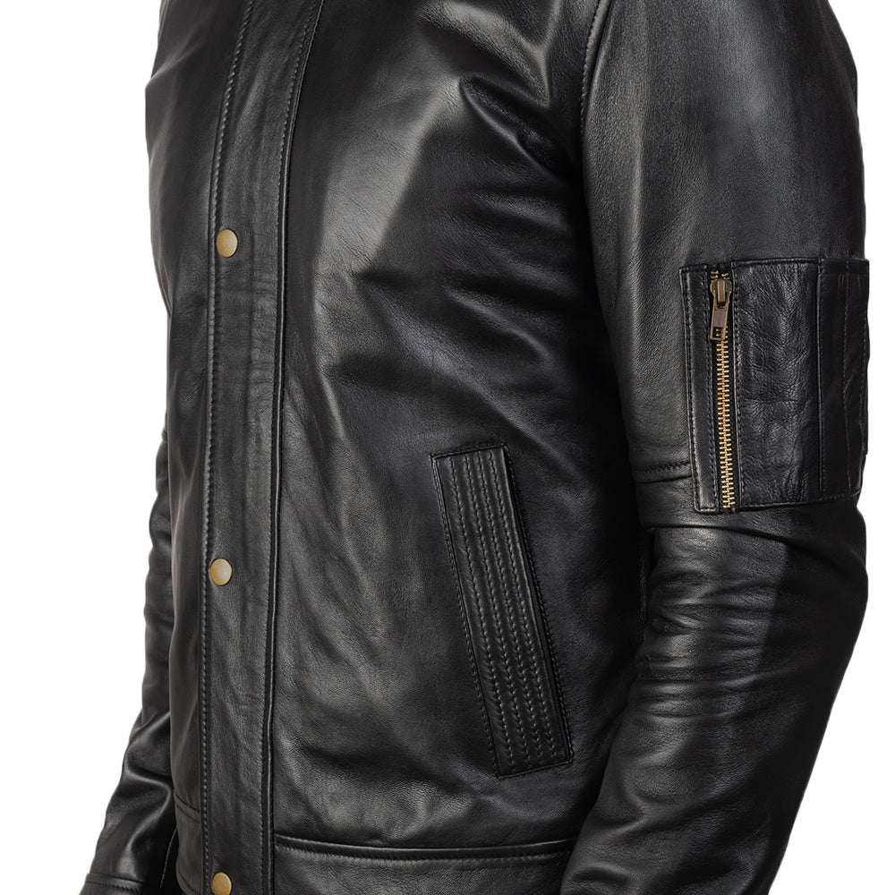 Uldar Black Leather Biker Jacket