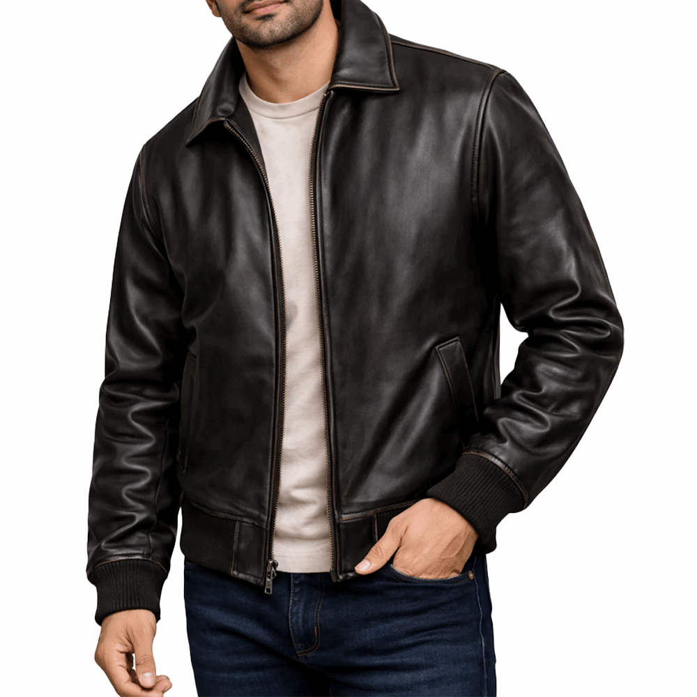 Midnight Crest Leather Bomber Jacket
