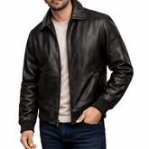 Midnight Crest Leather Bomber Jacket