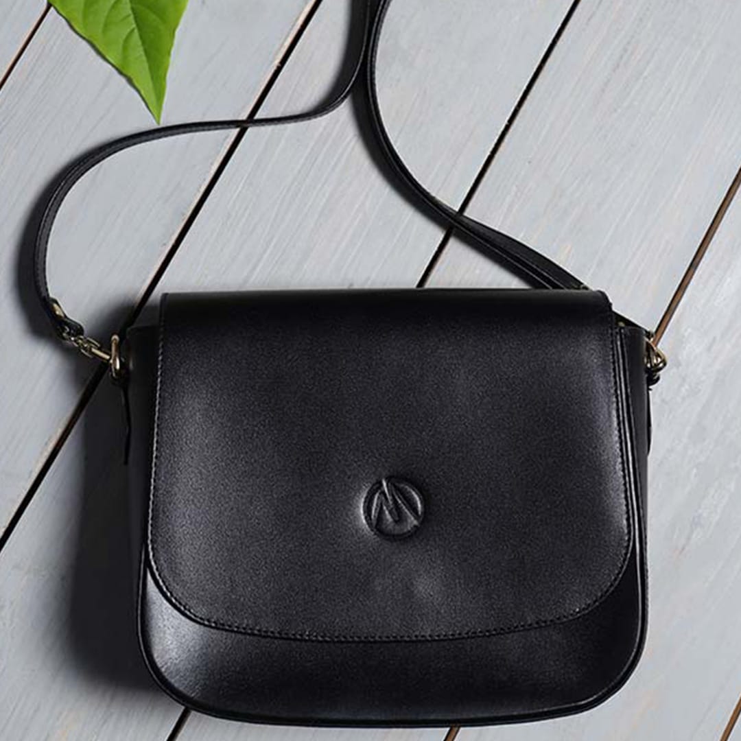 Noor Leather Flap Bag – finished and lined, inside zip pocket