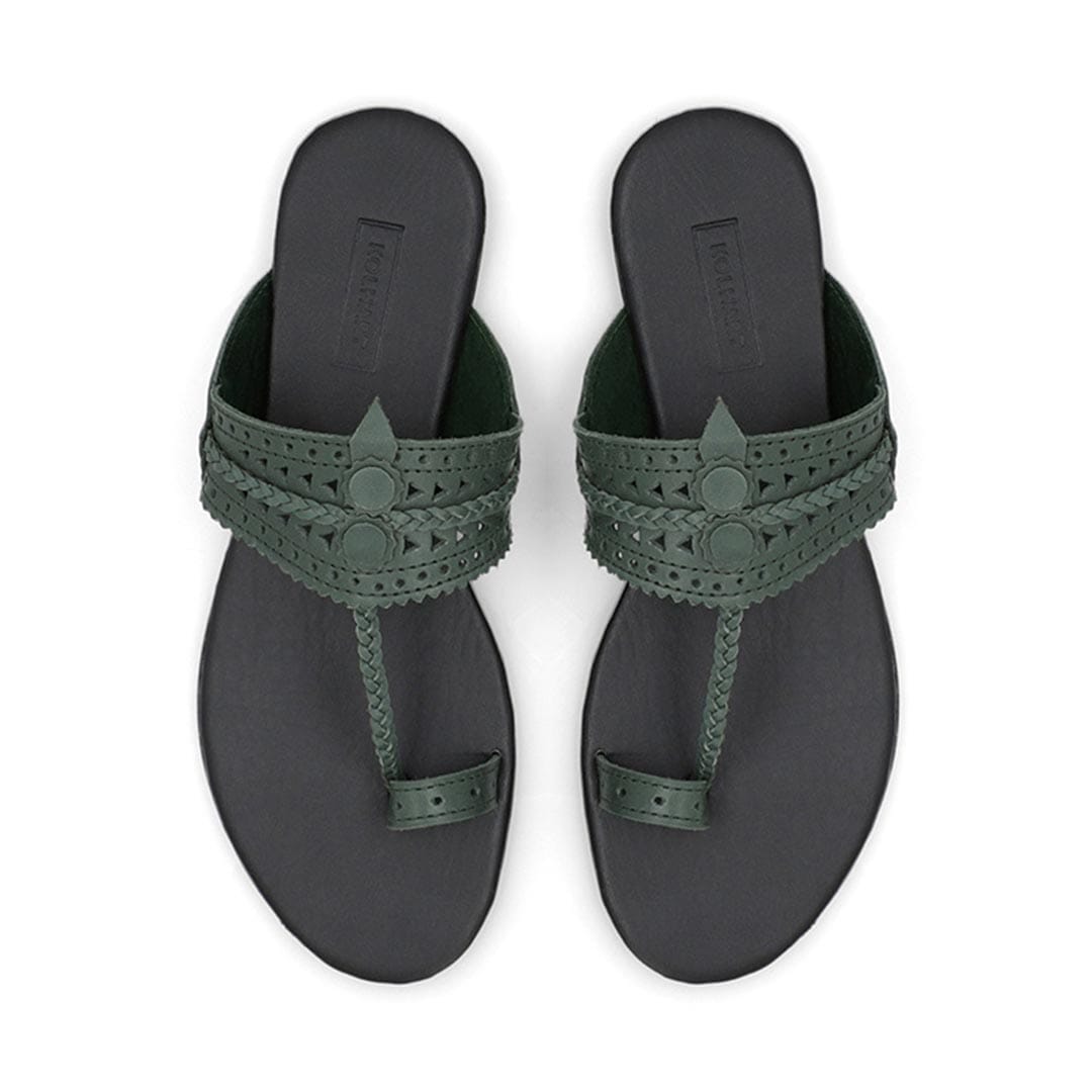 Noor Green Kolhapuri Sandal – available in UK sizes 6–13