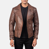 Zebon Brown Leather Biker Jacket
