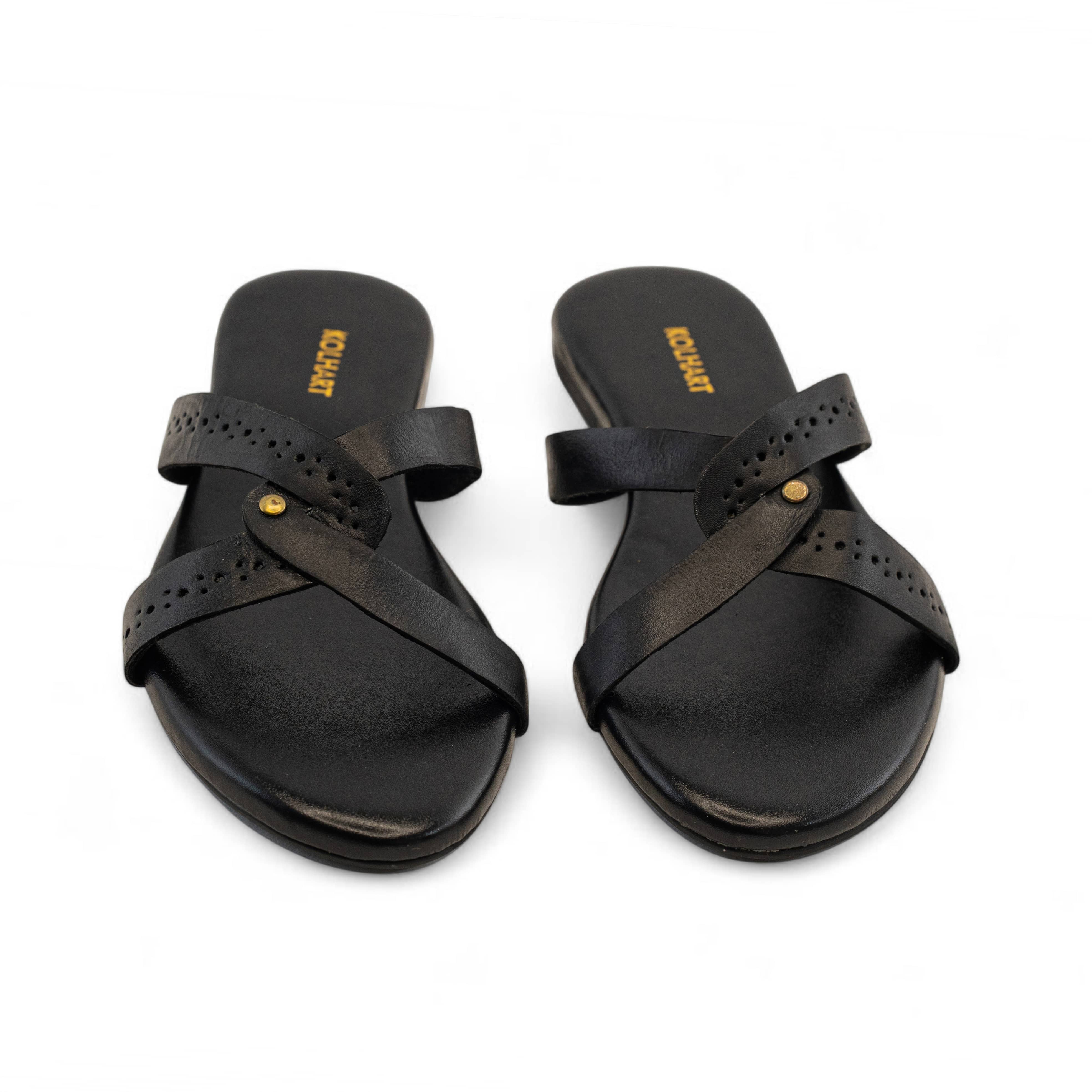 Samara Black Leather Sandal – leather and rubber sole