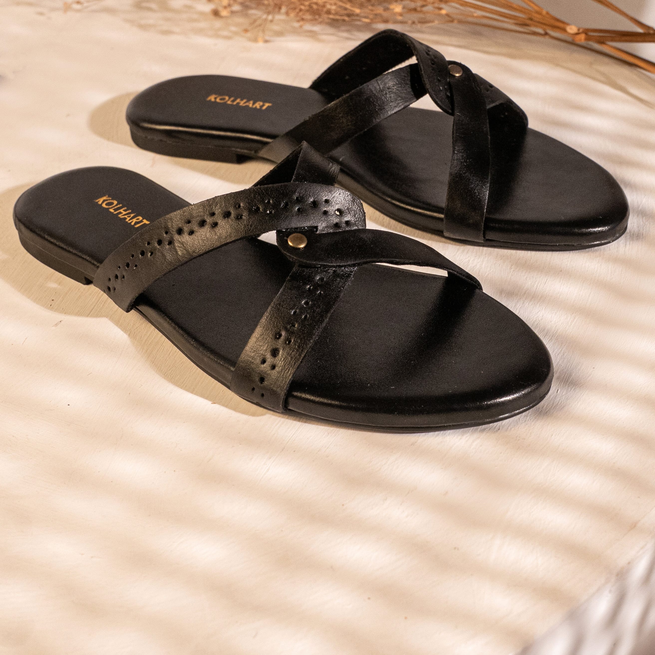Samara Black Leather Sandal – available in UK sizes 6–13