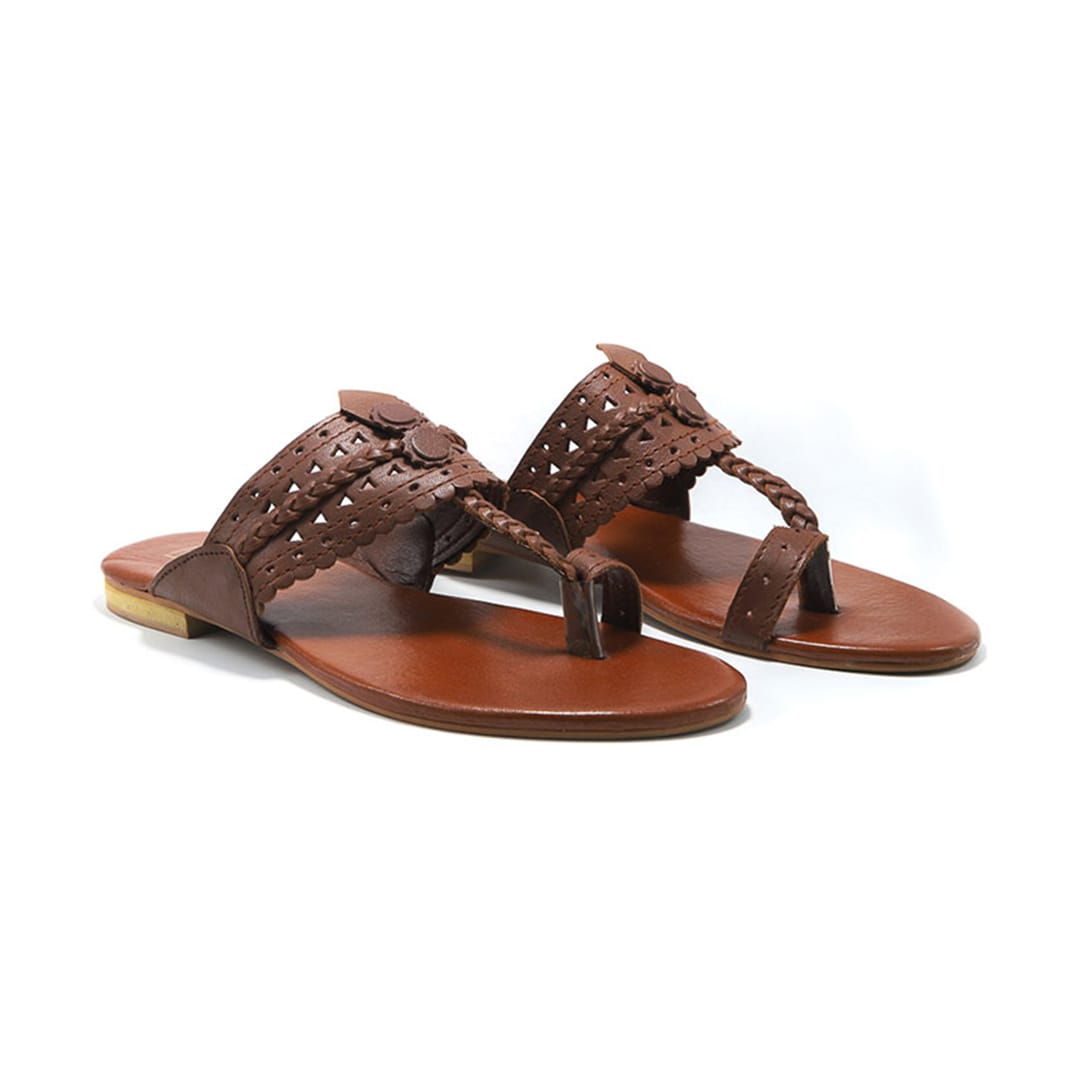 Samara Brown Kolhapuri Sandal – leather sole