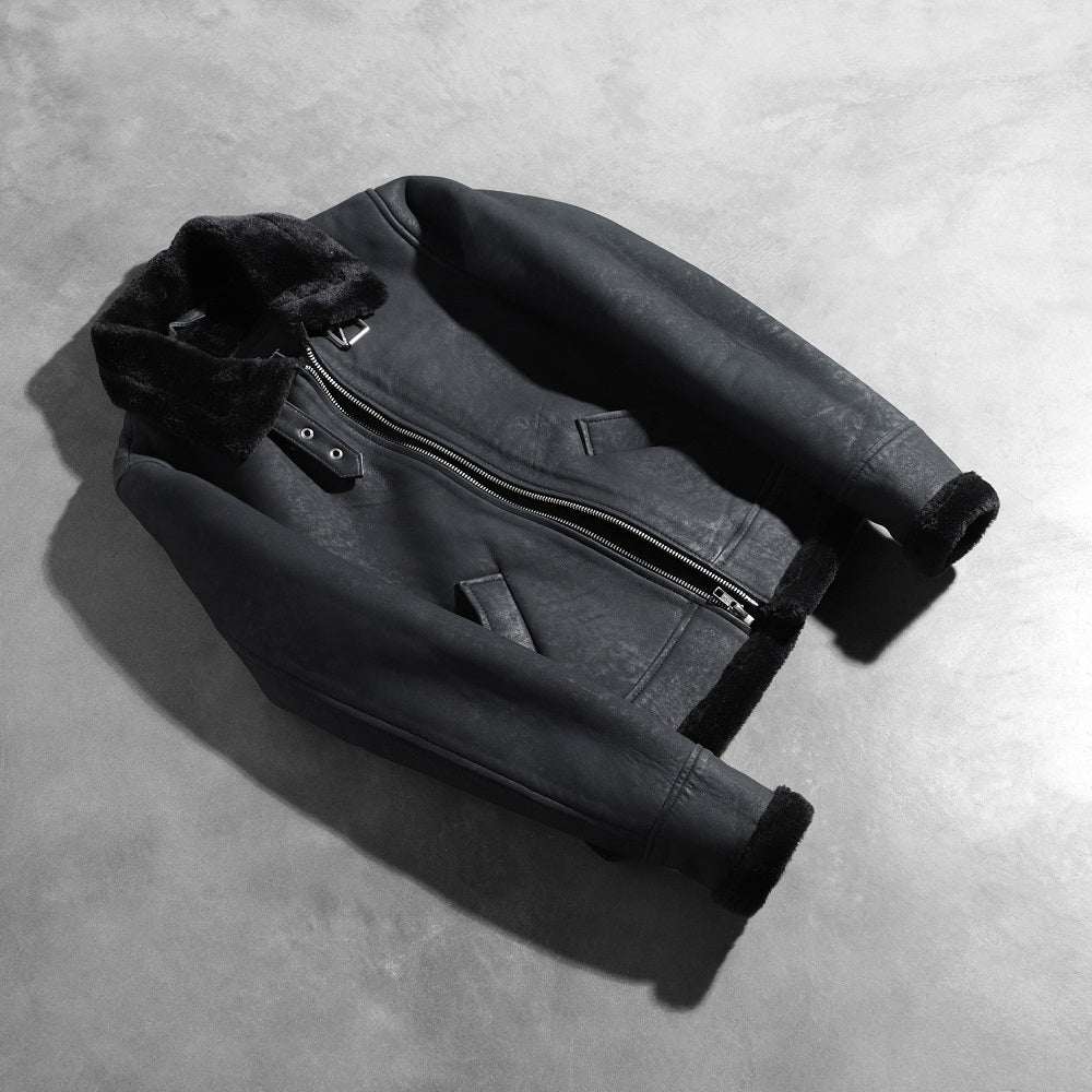 Zesen Black Leather Bomber Jacket