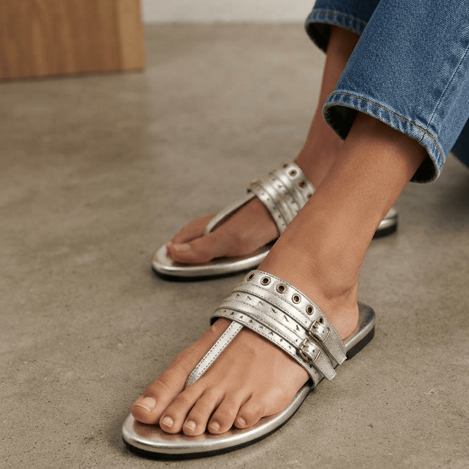 Inara Silver Leather Sandal – silver finish