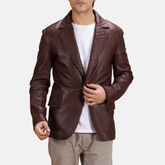 Suter Maroon Leather Quilted Blazer Jacket