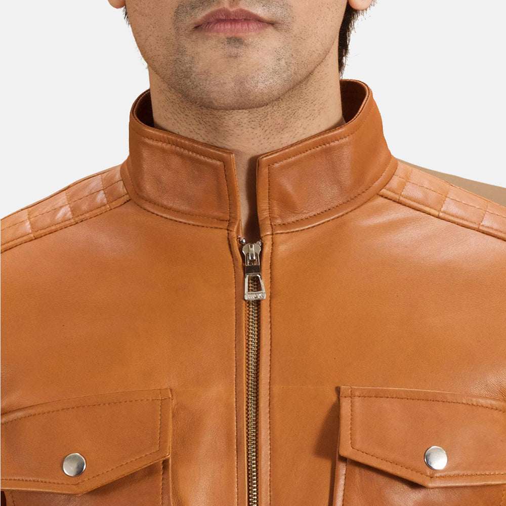 Tinet Tan Leather Biker Jacket