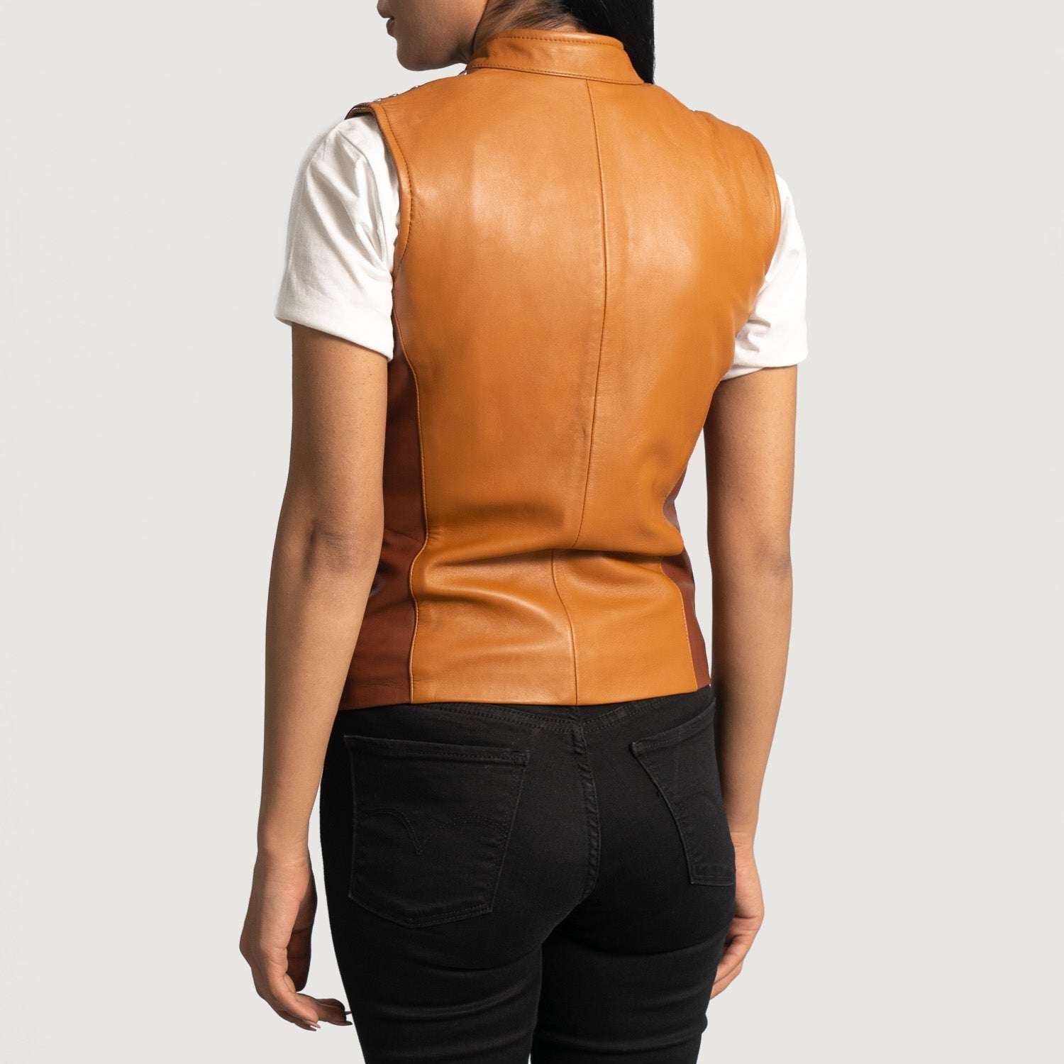 Zamas Tan Leather Vest Jacket