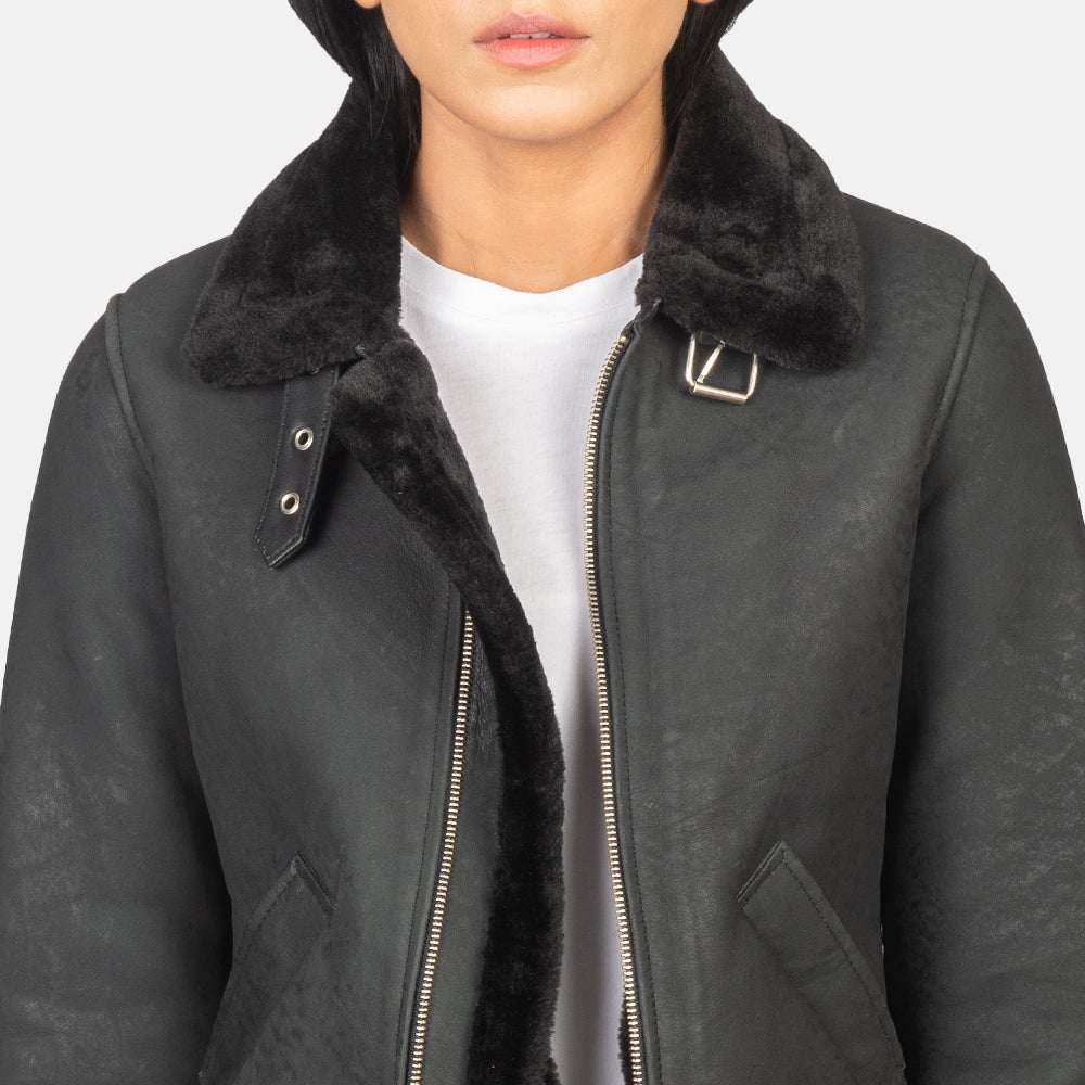 Zesen Black Leather Bomber Jacket