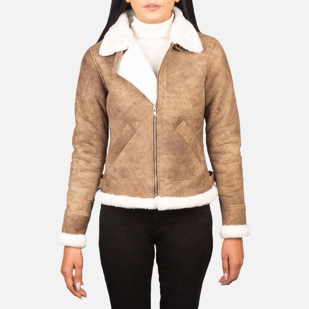Zesen Brown Leather Bomber Jacket