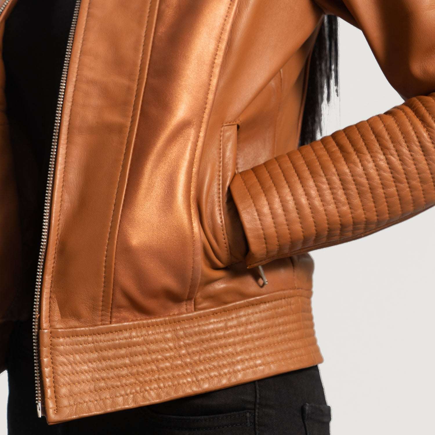 Kekin Tan Leather Biker Jacket