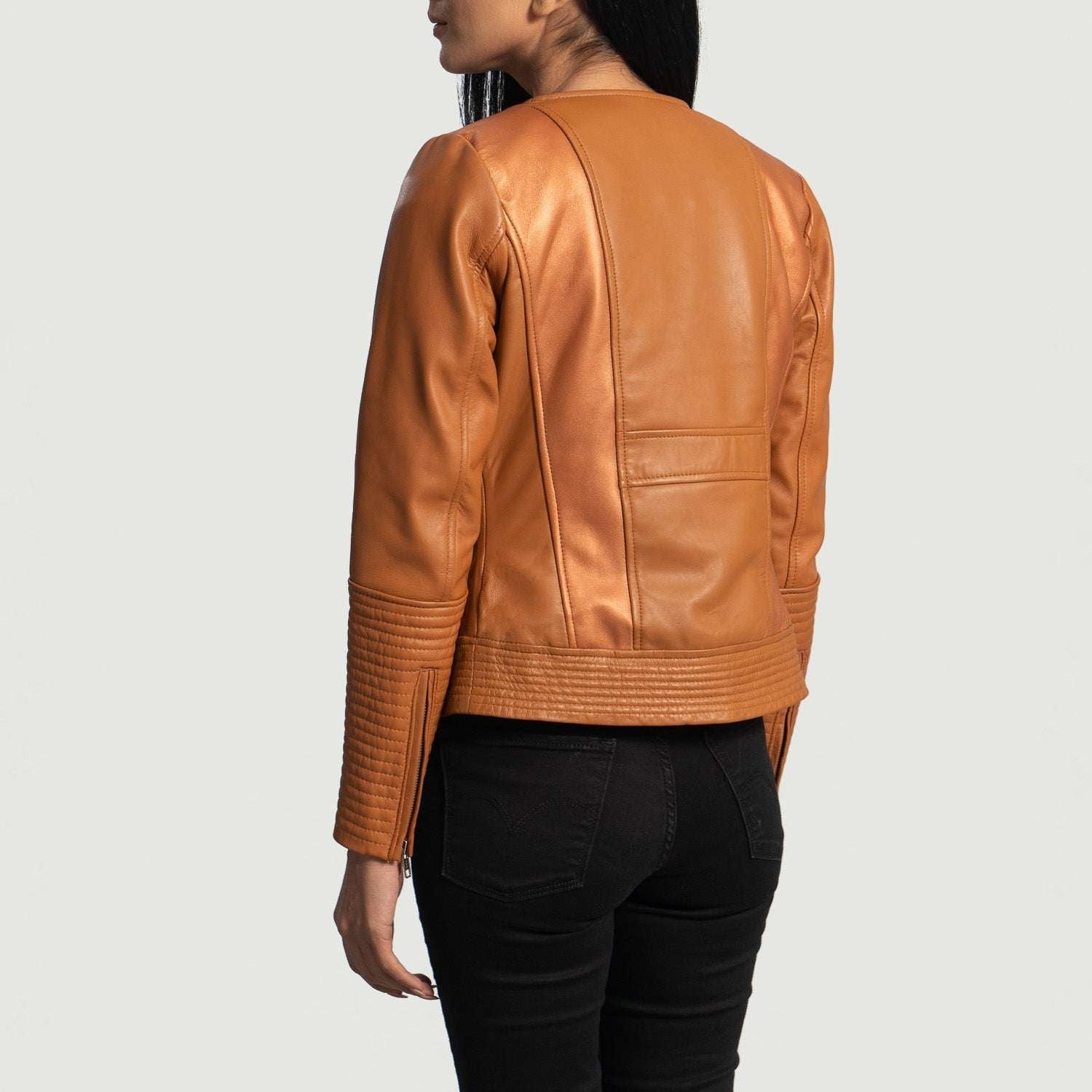 Kekin Tan Leather Biker Jacket