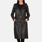Mapis Brown Leather Hooded Coat Jacket