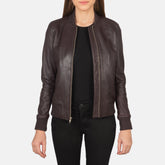 Nadas Maroon Leather Bomber Jacket