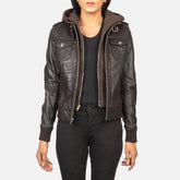 Xatus Brown Leather Hooded Bomber Jacket