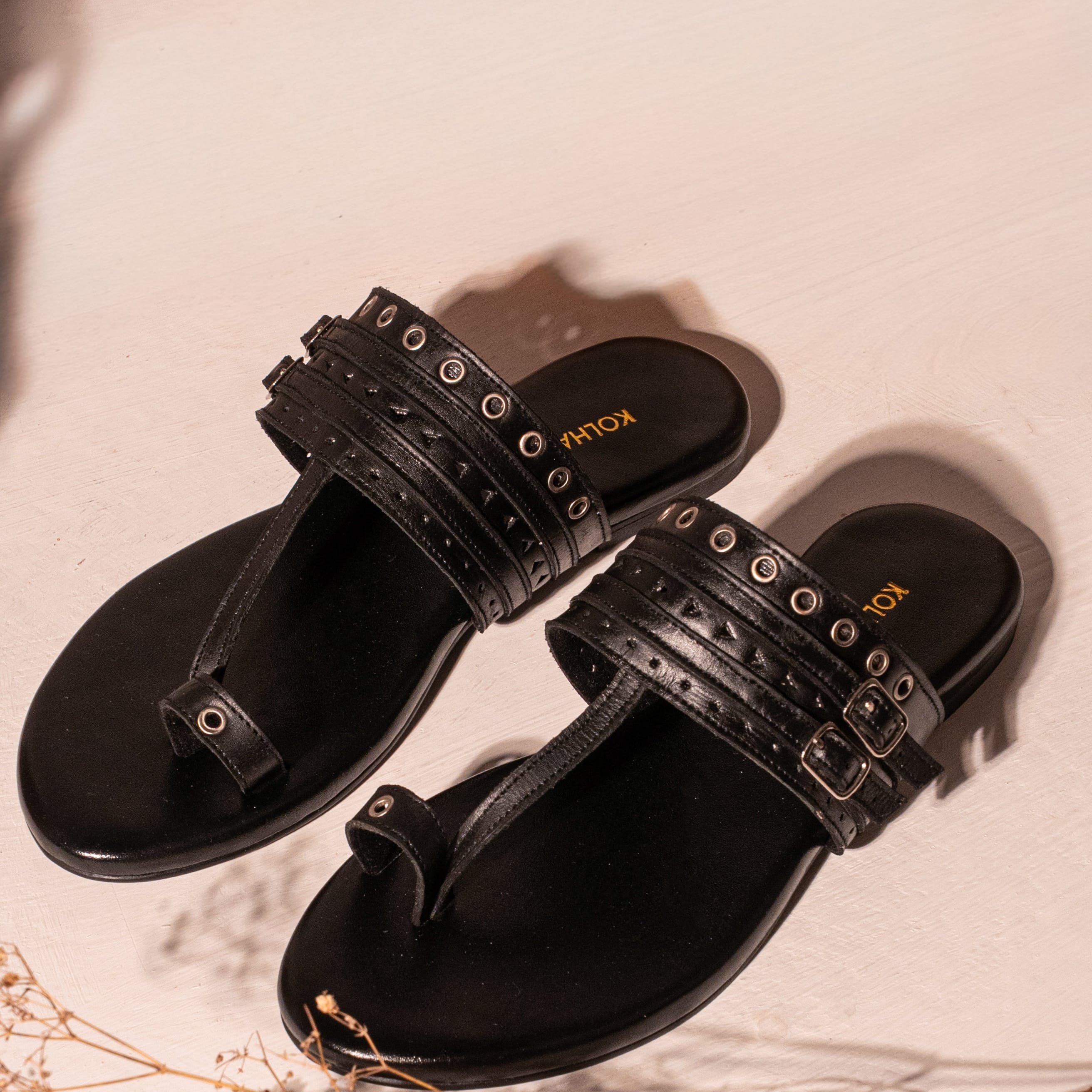 Faris Black Leather Sandal – available in UK sizes 6–13