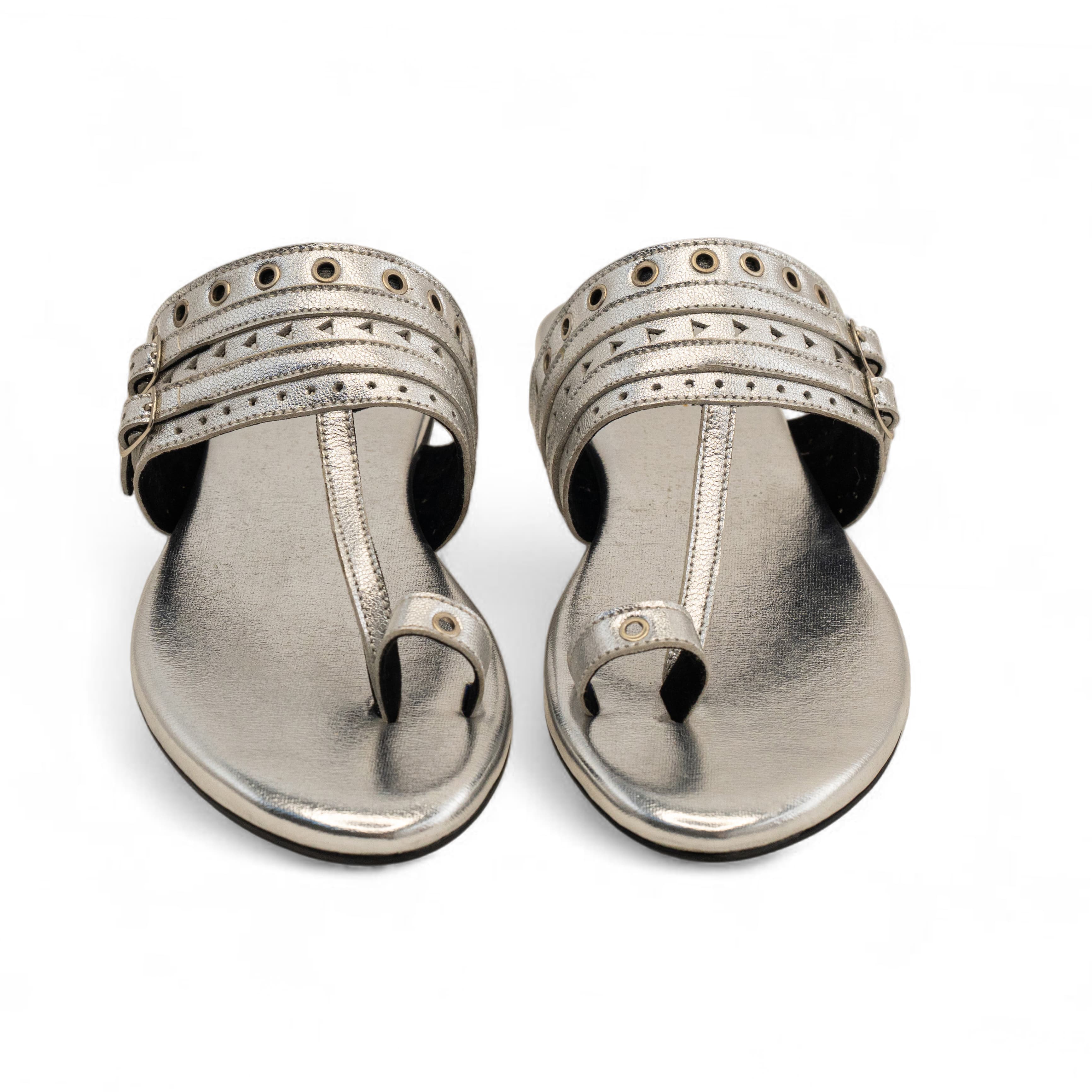 Inara Silver Leather Sandal – leather and rubber sole