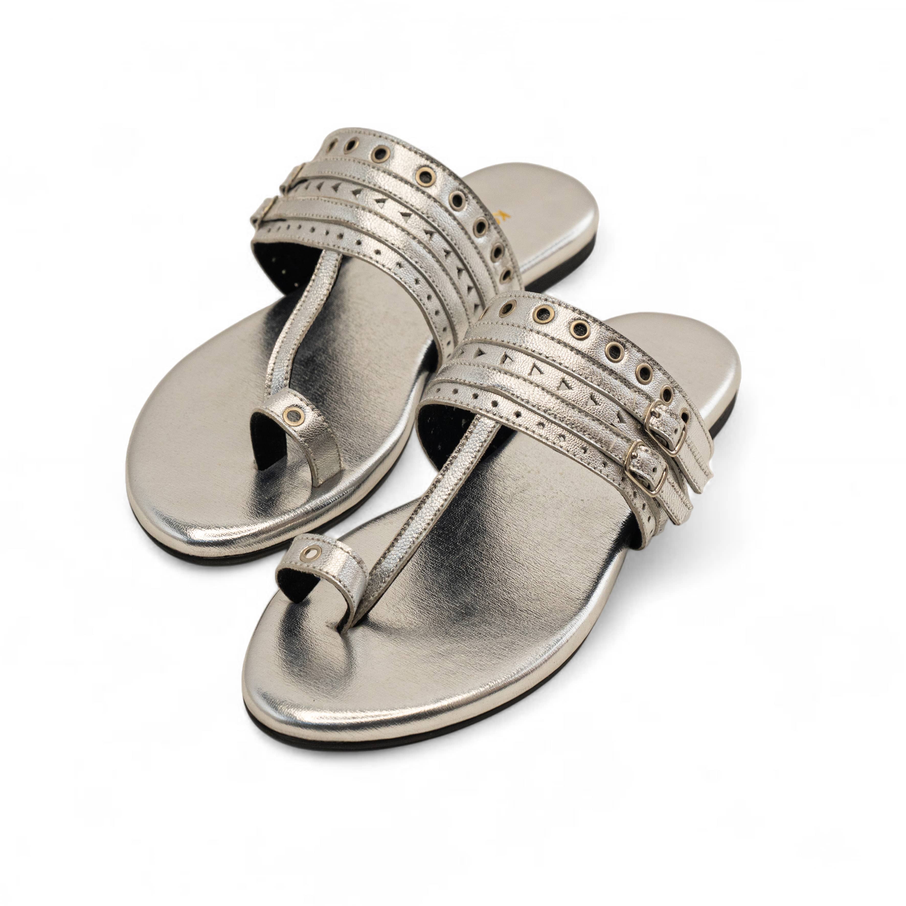 Inara Silver Leather Sandal – adjustable strap fastening