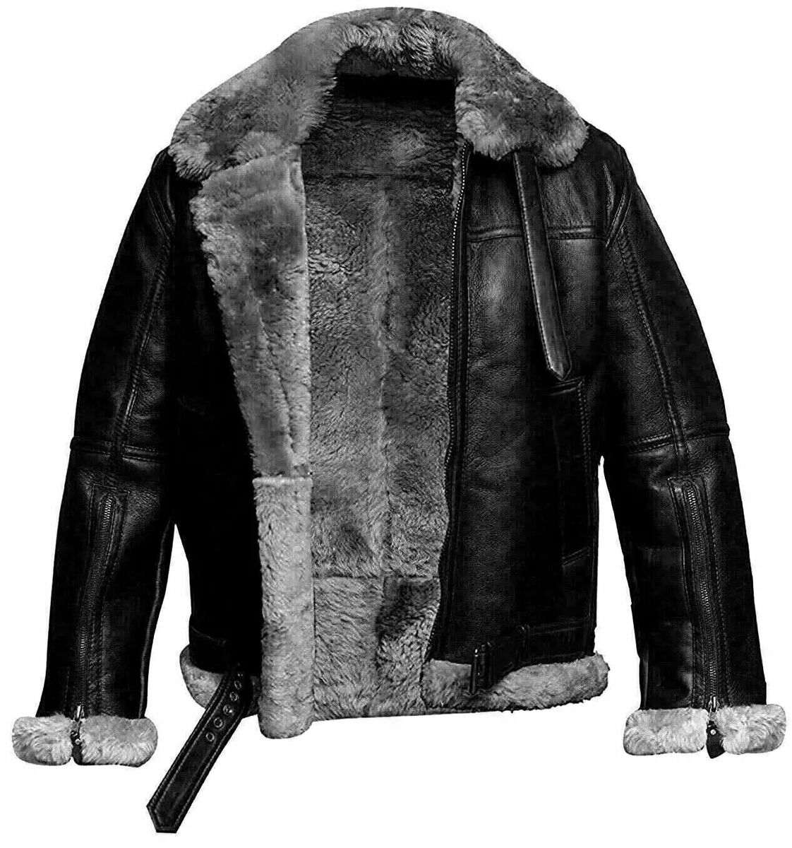 B3 Bomber Sheepskin Men’s Black Jacket | Leather Factor