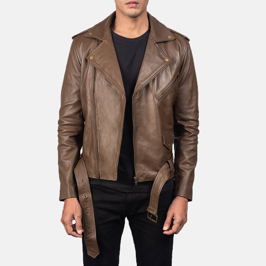 Men's mocha leather biker jacket