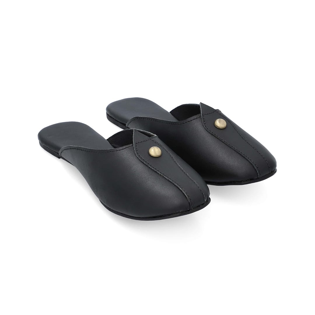 Ayla Black Leather Mule – black leather mule with leather and rubber sole
