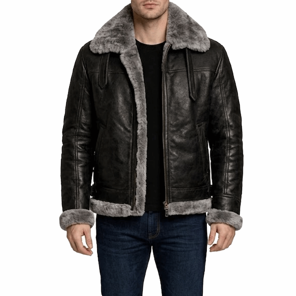 B3 Bomber Sheepskin Men’s Black Jacket | Leather Factor