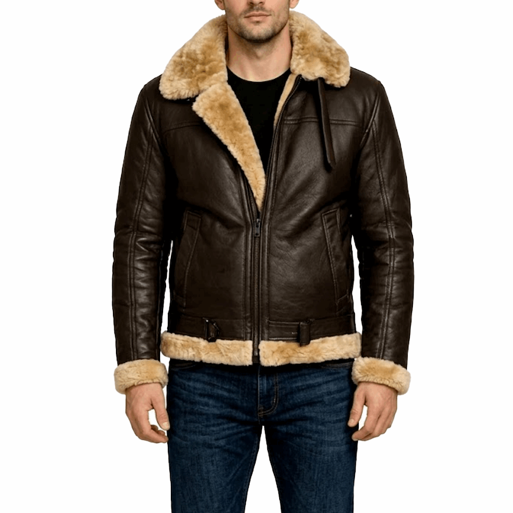 Brown B3 RAF Aviator Bomber Shearling Leather Jacket | Leather Factor