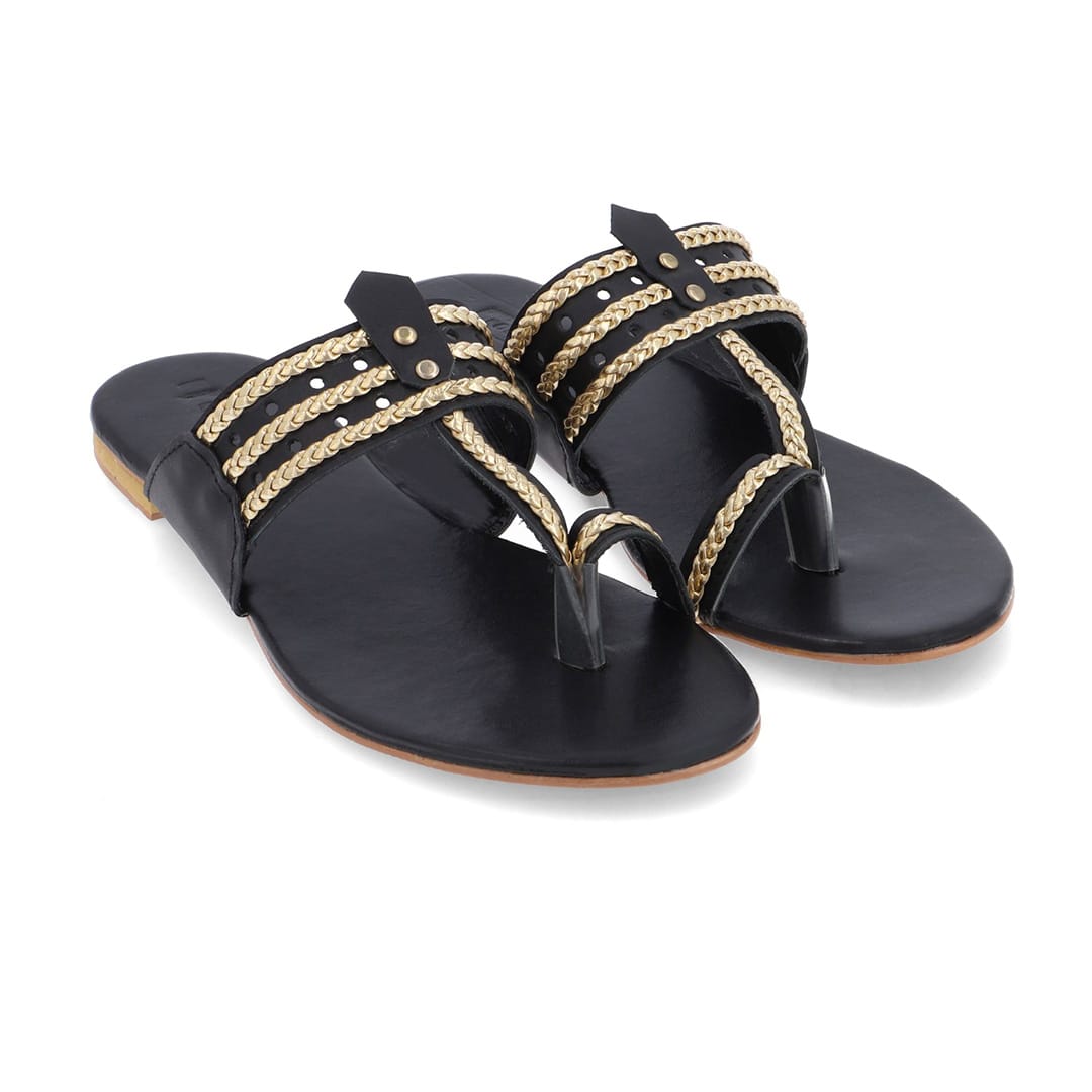 Cedar Black Nappa Kolhapuri Sandal – nappa leather kolhapuri
