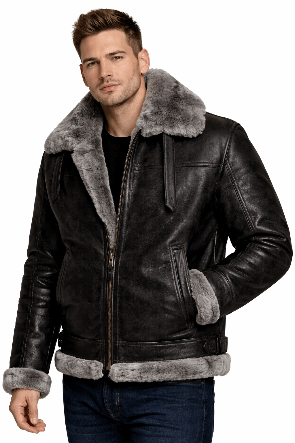B3 Bomber Sheepskin Men’s Black Jacket | Leather Factor