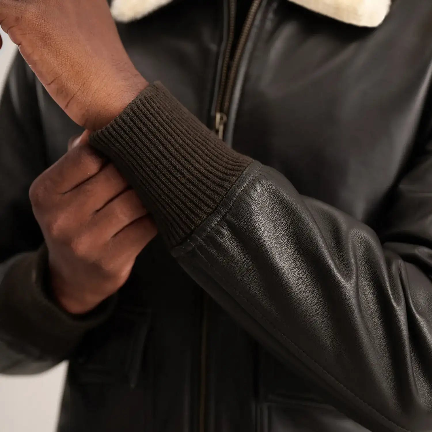 Nitor Brown Cream Leather Bomber Jacket