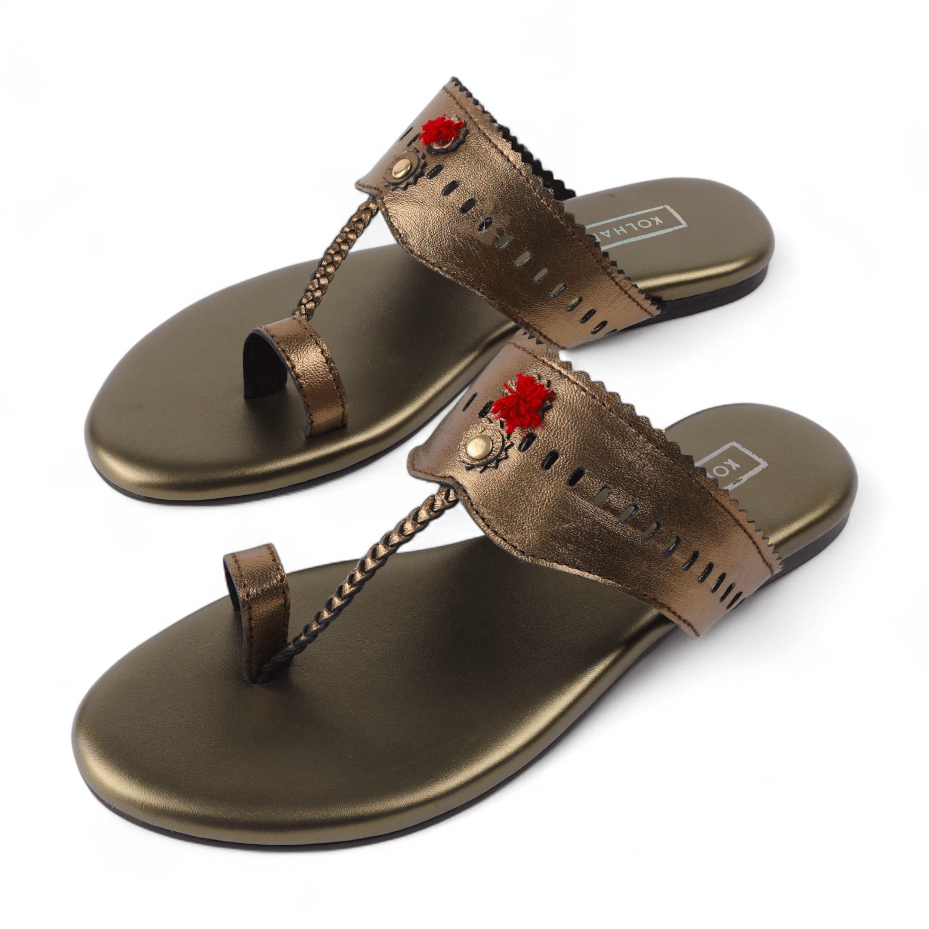 Hazel Copper Leather Kolhapuri Sandal – leather sole