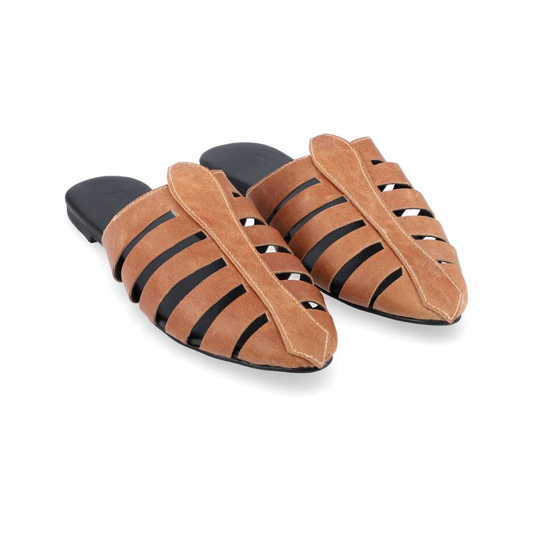 Indigo Tan Leather Mule – leather and rubber sole